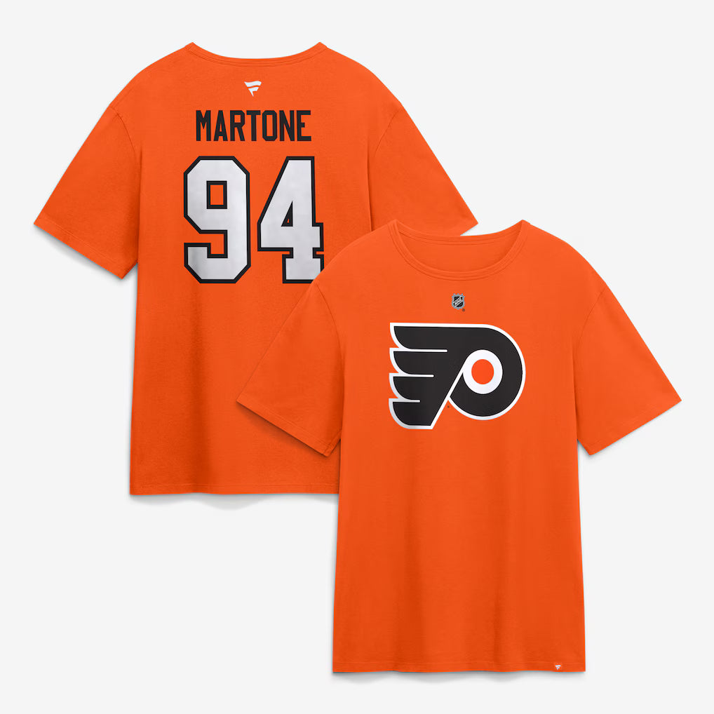Porter Martone Philadelphia Flyers Fanatics Authentic Stack Name & Number T-Shirt - Orange