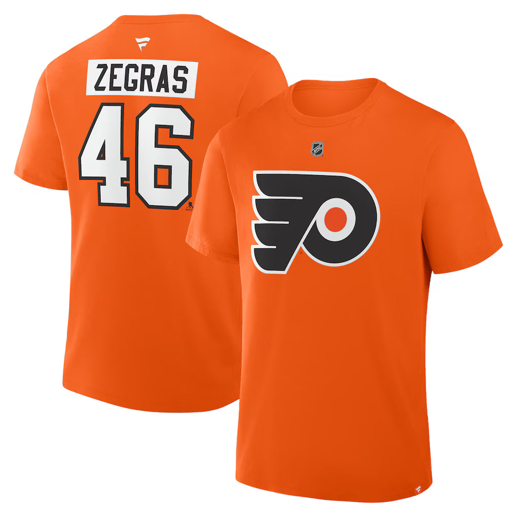 Trevor Zegras Philadelphia Flyers Fanatics Authentic Stack Name & Number T-Shirt - Orange
