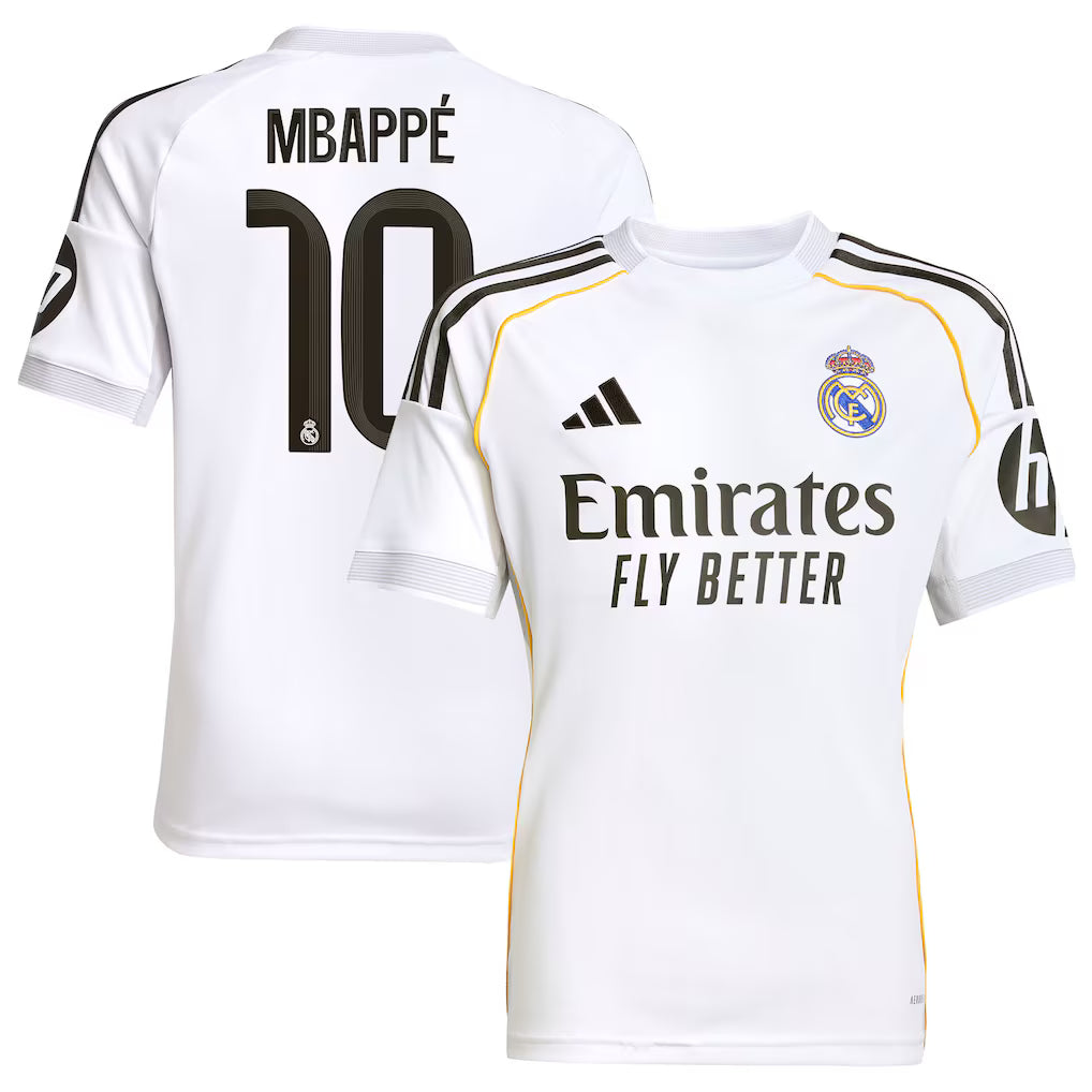 Kylian Mbappé Real Madrid adidas Youth 2025/26 Home Replica Player Jersey - White